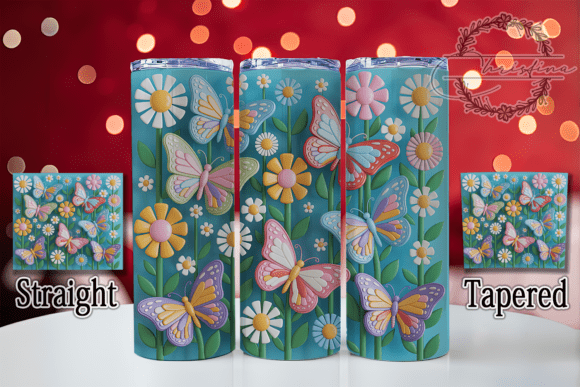 3D Artistic Floral Butterfly Tumbler Design