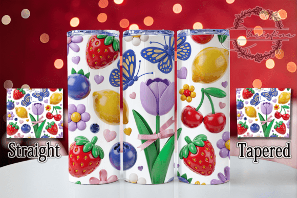 3D Colorful Fruit Floral Tumbler: Vibrant Digital Design