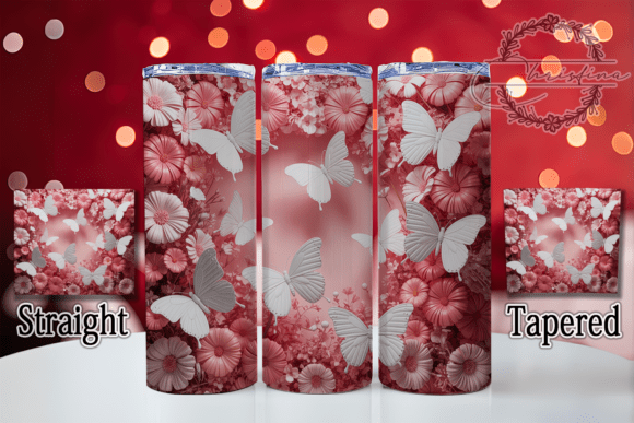 3D Elegant Pink Butterfly Tumbler Design