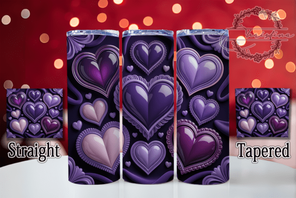 3D Glitter Purple Hearts Tumbler Design