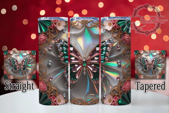 3D Jewel Flower Butterfly Tumbler Design