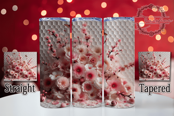 3D Pink Floral Honey Bee Tumbler Design