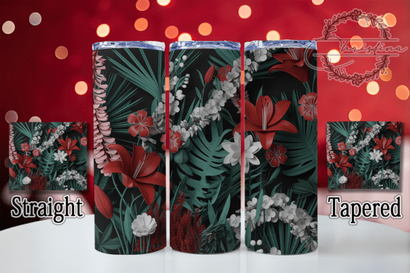 3D Red Green Floral Tumbler: Vibrant Digital Design