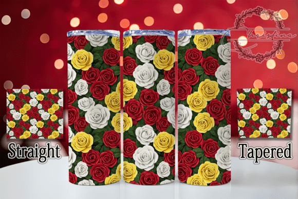 3D Red Yellow White Rose Tumbler Design