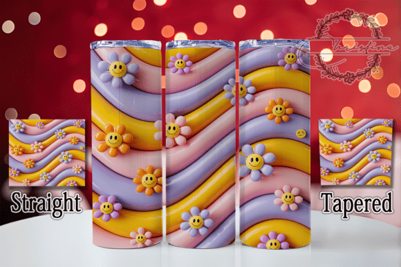 3D Retro Floral Tumbler: A Vibrant Design Asset