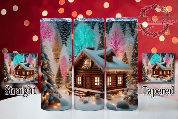 3D Snowy Winter Cabin Tumbler Design for 20oz Skinny Drinkware