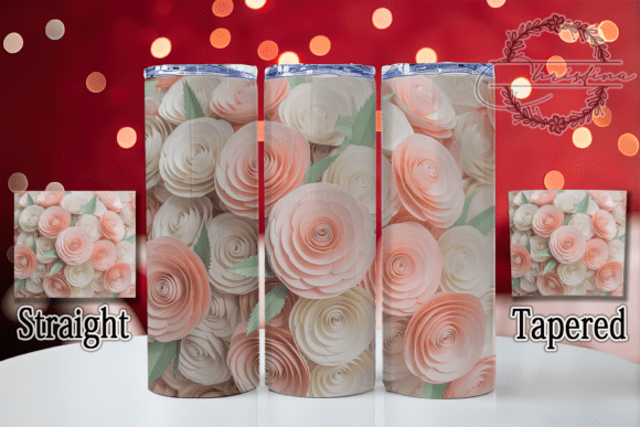 3D White Pink Roses Tumbler Design
