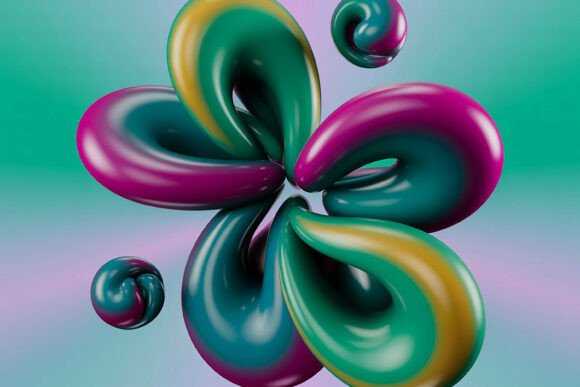 Glossy 3D Fluid Abstract Flower Art: A Modern Visual Asset
