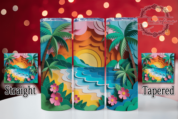 Vibrant 3D Paper Cutout Hawaii Tumbler Design